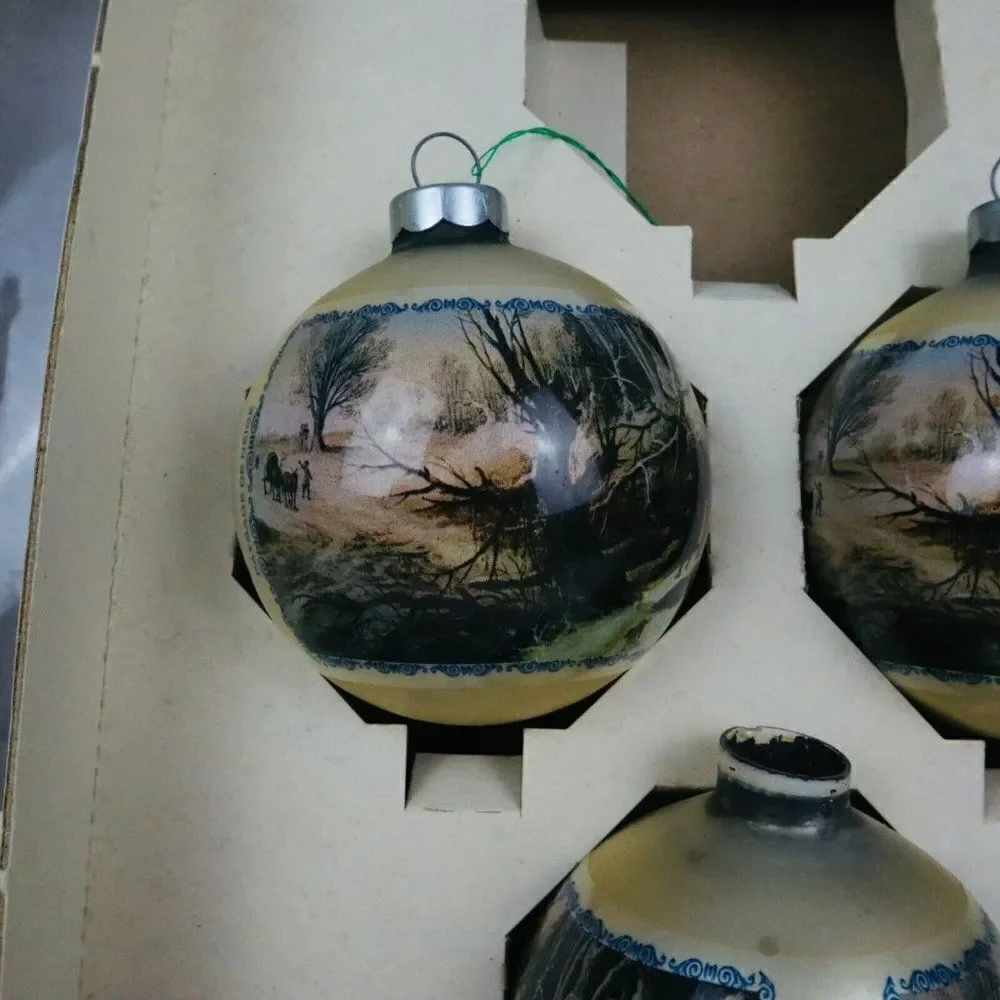 VTG Rare 3 Gysbrecht Lytens Leytens Paysage de Neige Christmas Glass Ornaments